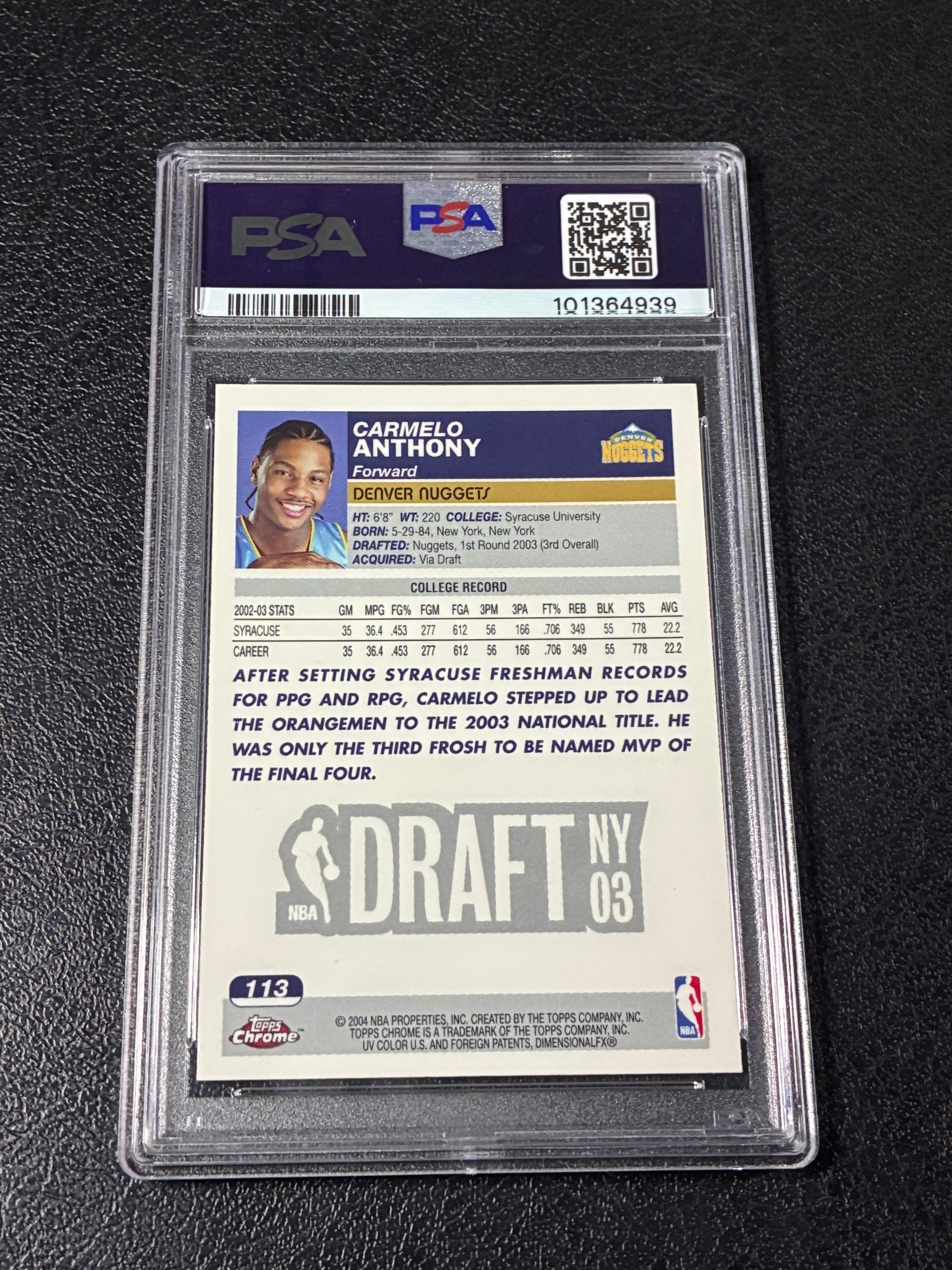 2003-04 Topps Chrome - Carmelo Anthony #113 (RC) PSA 8🔥