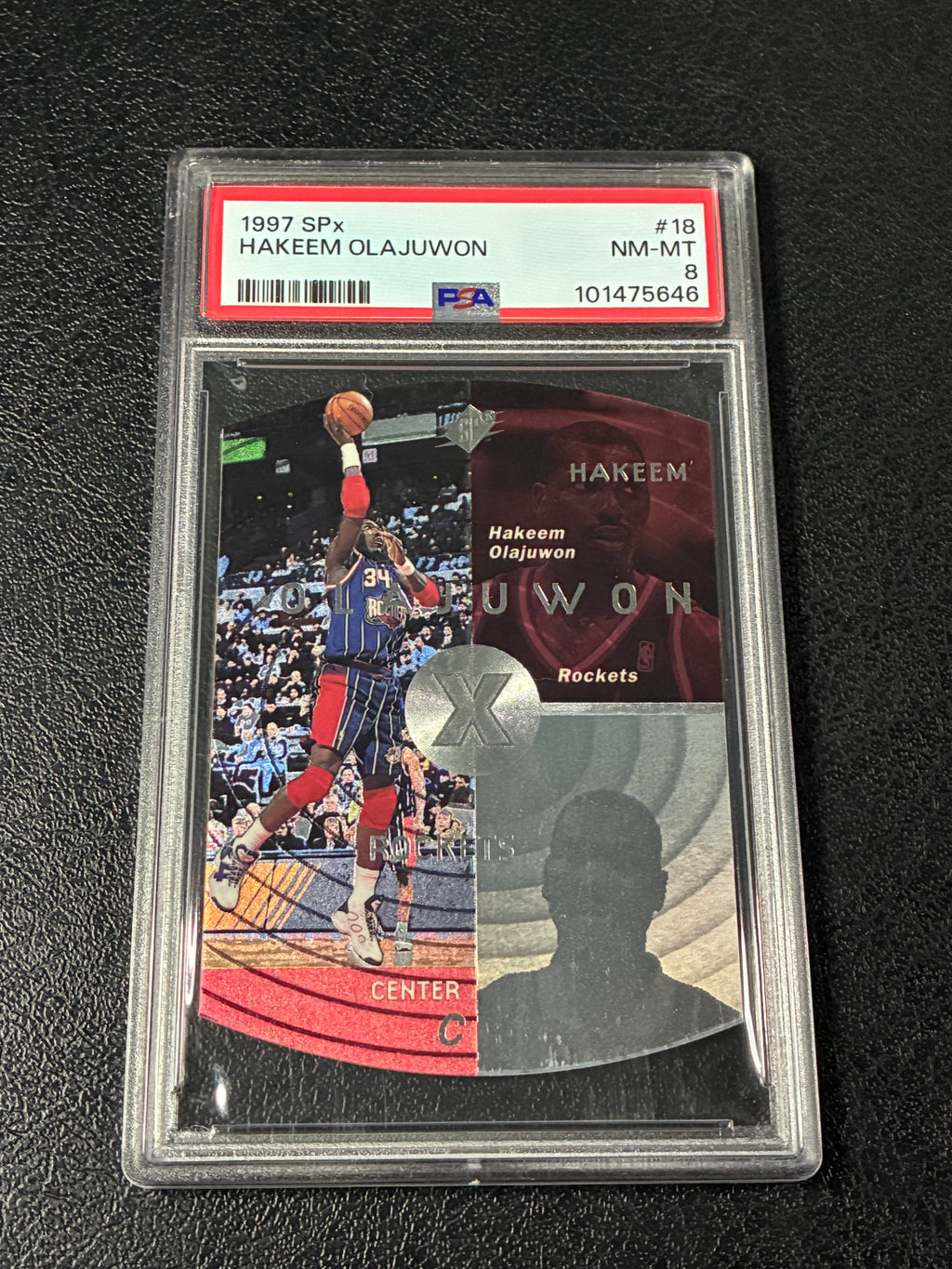 1997-98 SPx - Hakeem Olajuwon #18 PSA 8🔥✅