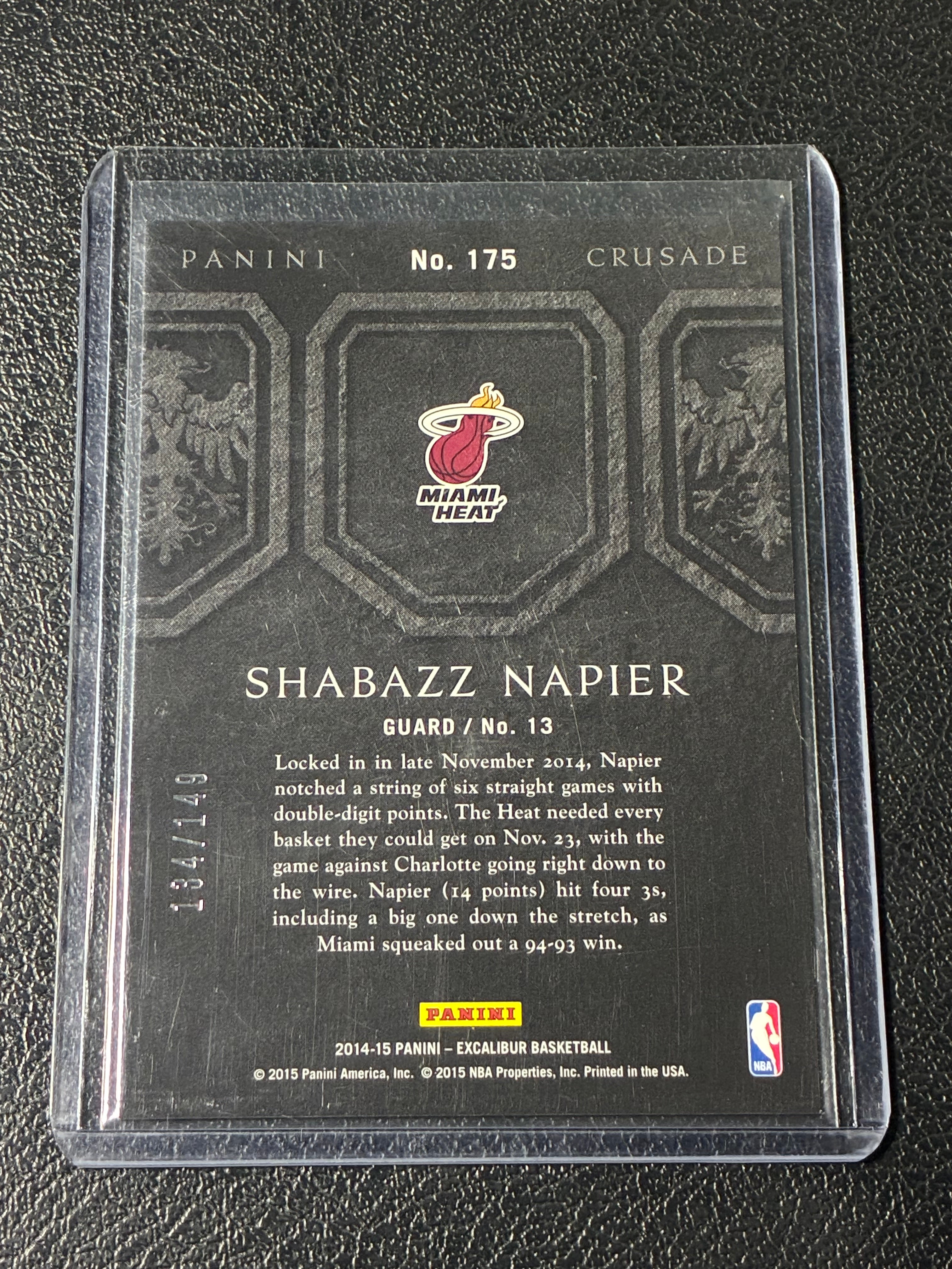 2014-15 Panini Excalibur Shabazz Napier #175 Panini Crusade Blue SP /149 (RC)🔥