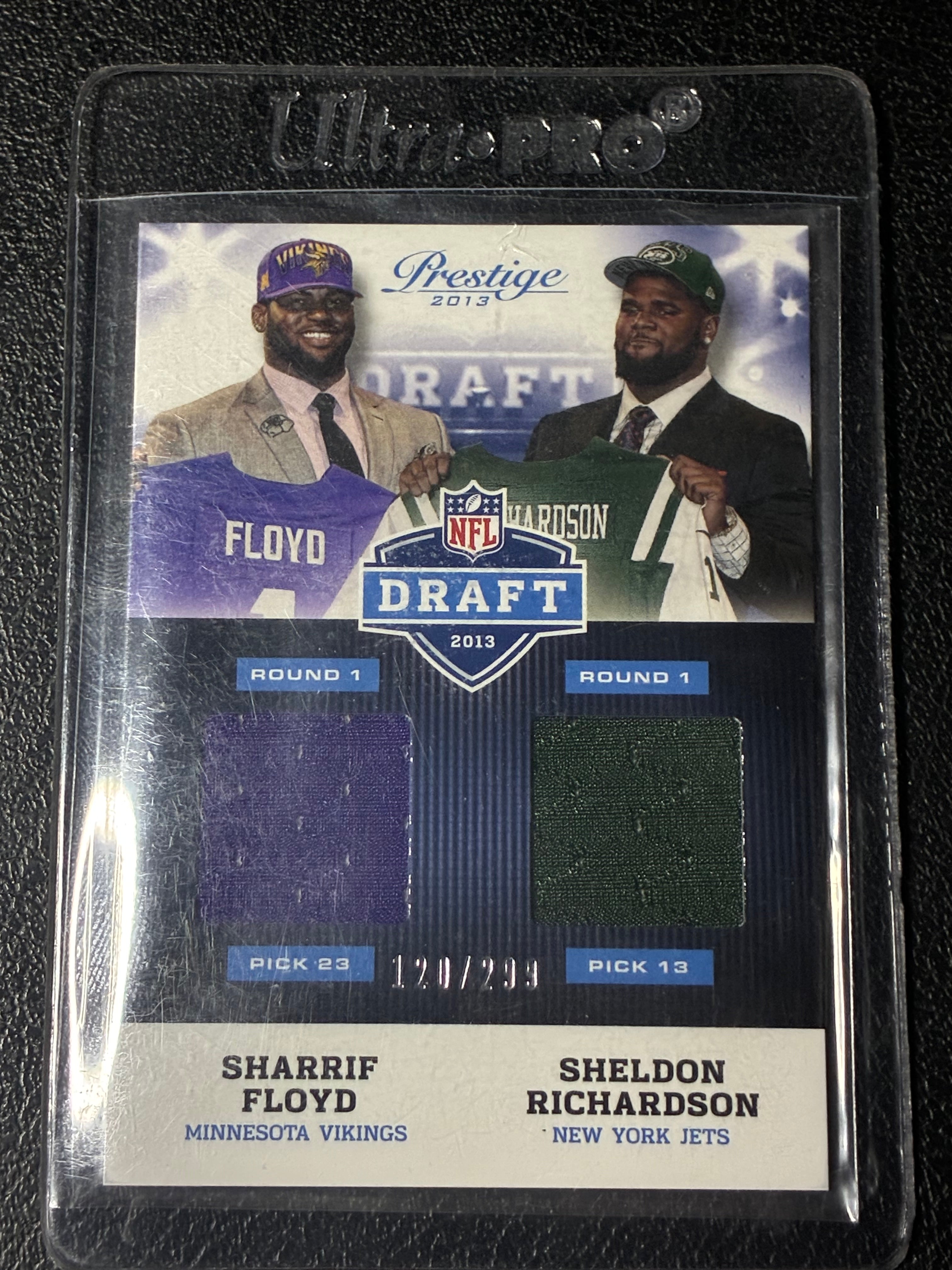 2013 Panini Prestige Dual Materials #8 Sharrif Floyd Sheldon Richardson /299🔥