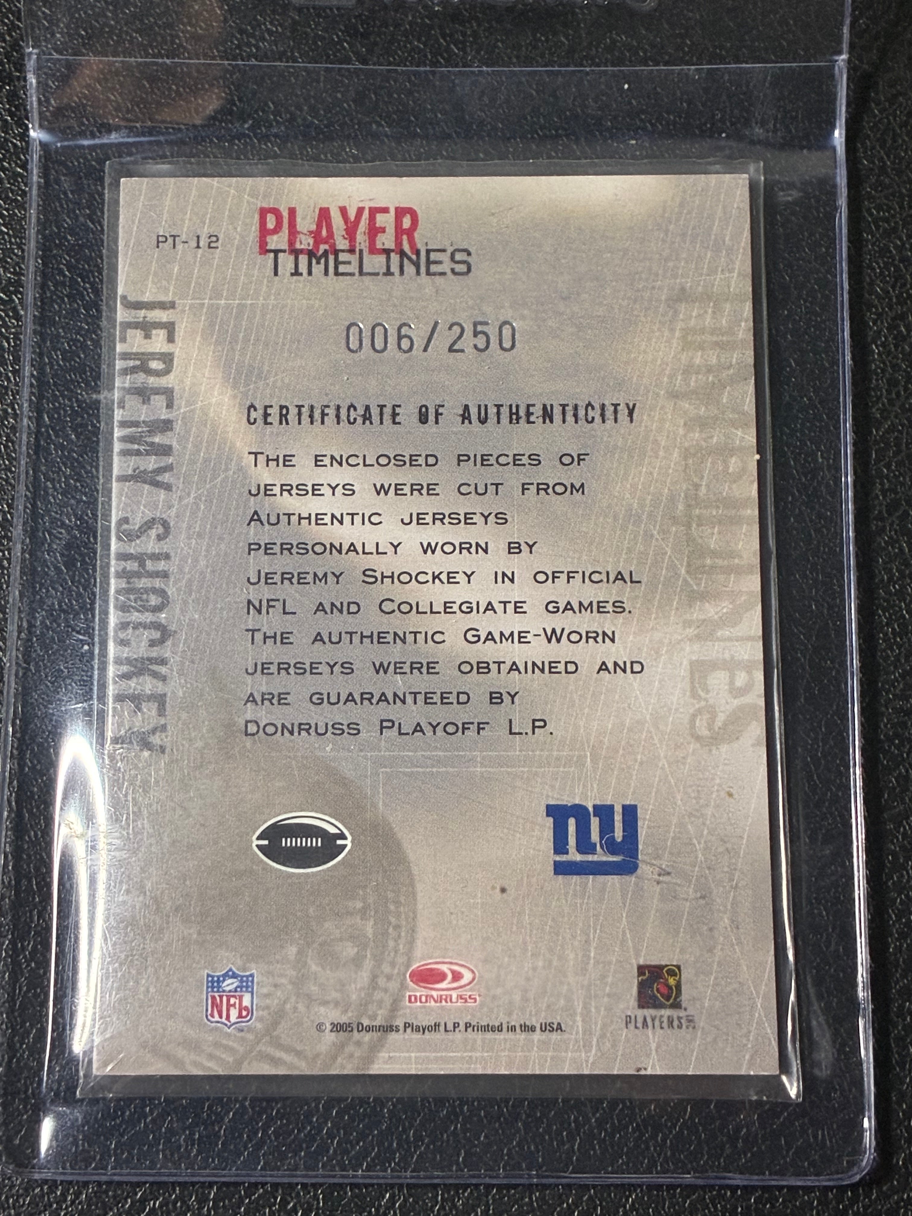 2005 Donruss Throwback Threads Jeremy Shockey #PY-12 /250 Dual Patch Miami SP🔥