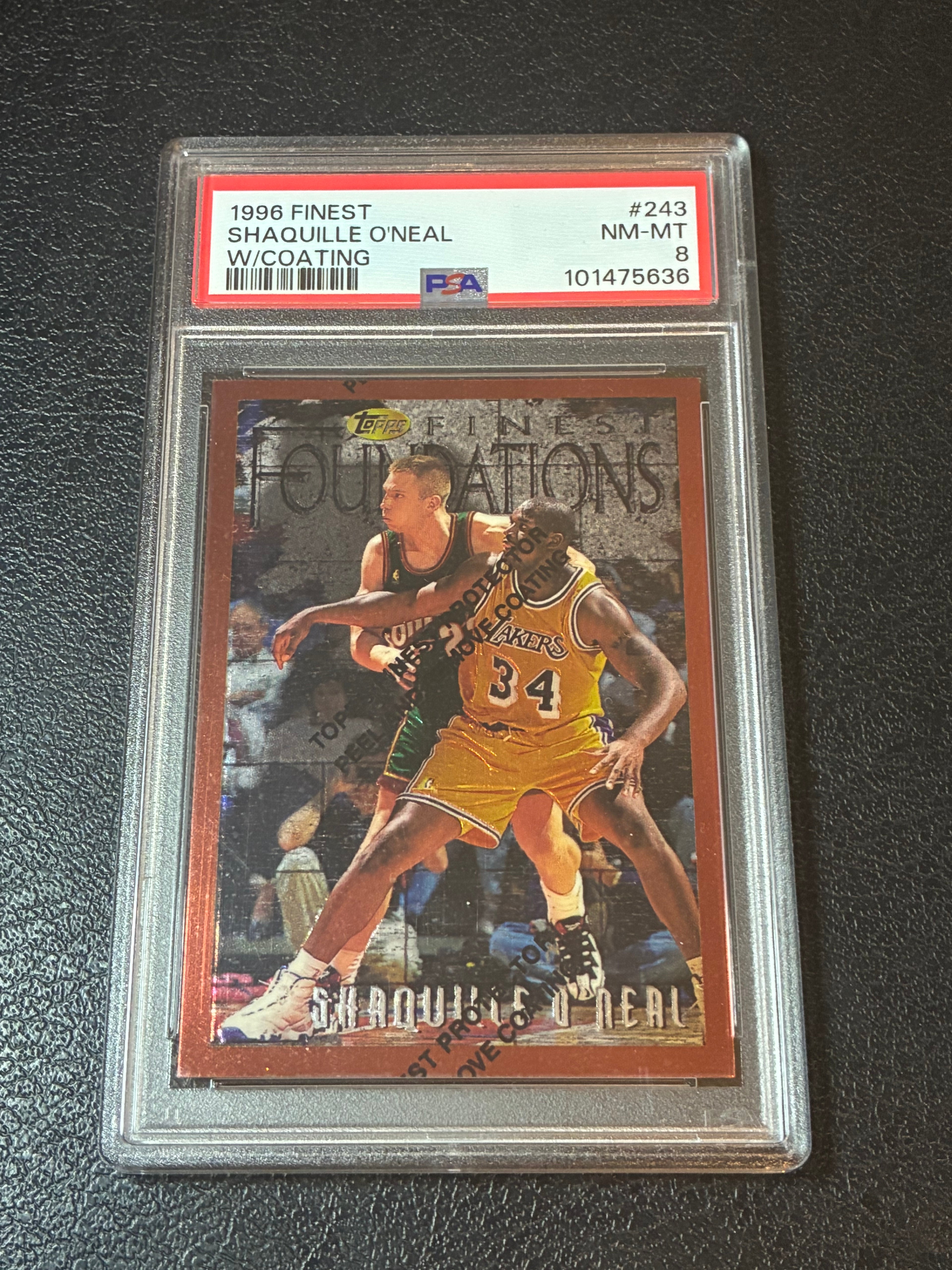 1996 Topps Finest #243 Shaquille O’Neal Foundations w/Coating PSA 8🔥