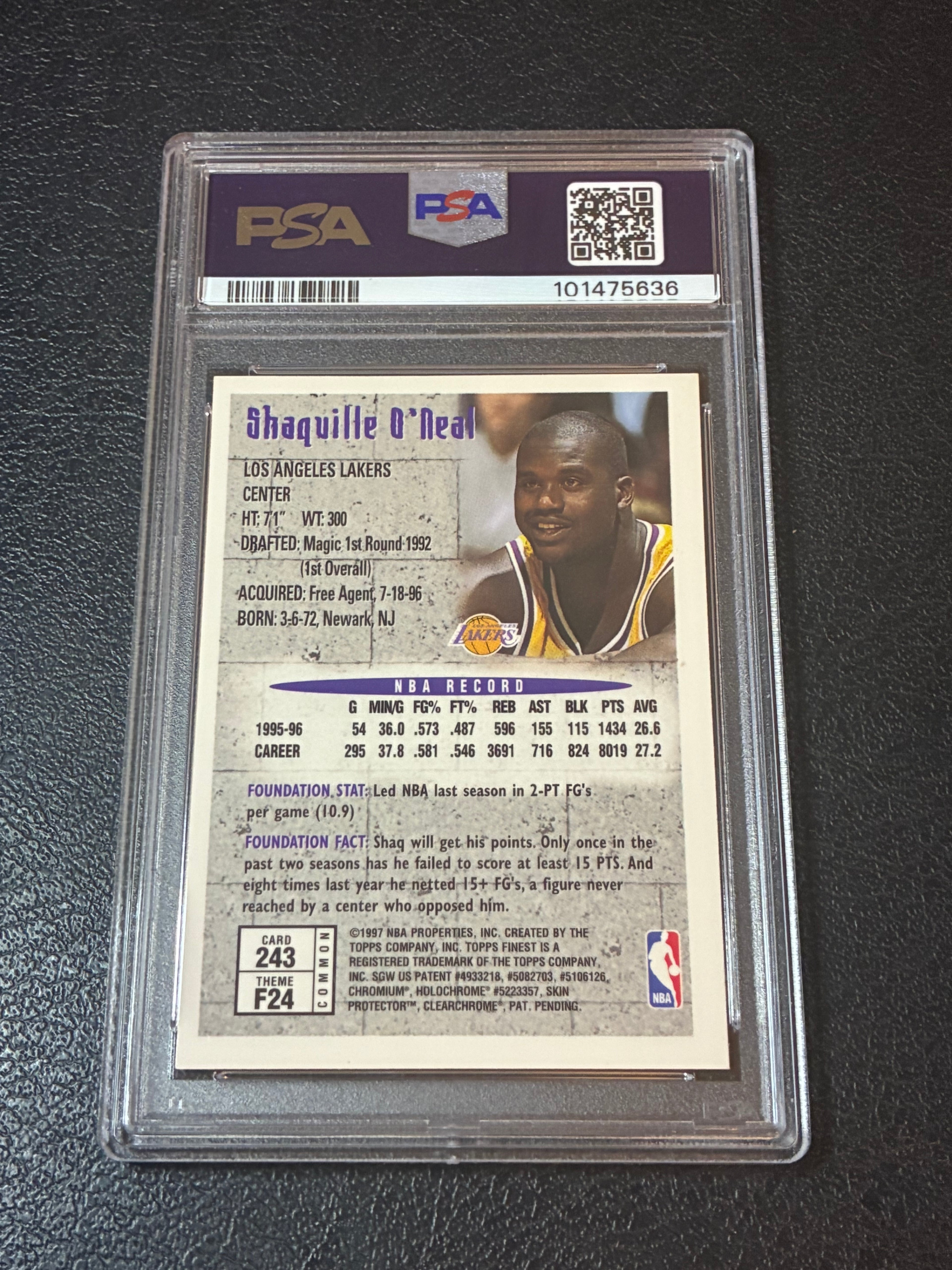 1996 Topps Finest #243 Shaquille O’Neal Foundations w/Coating PSA 8🔥