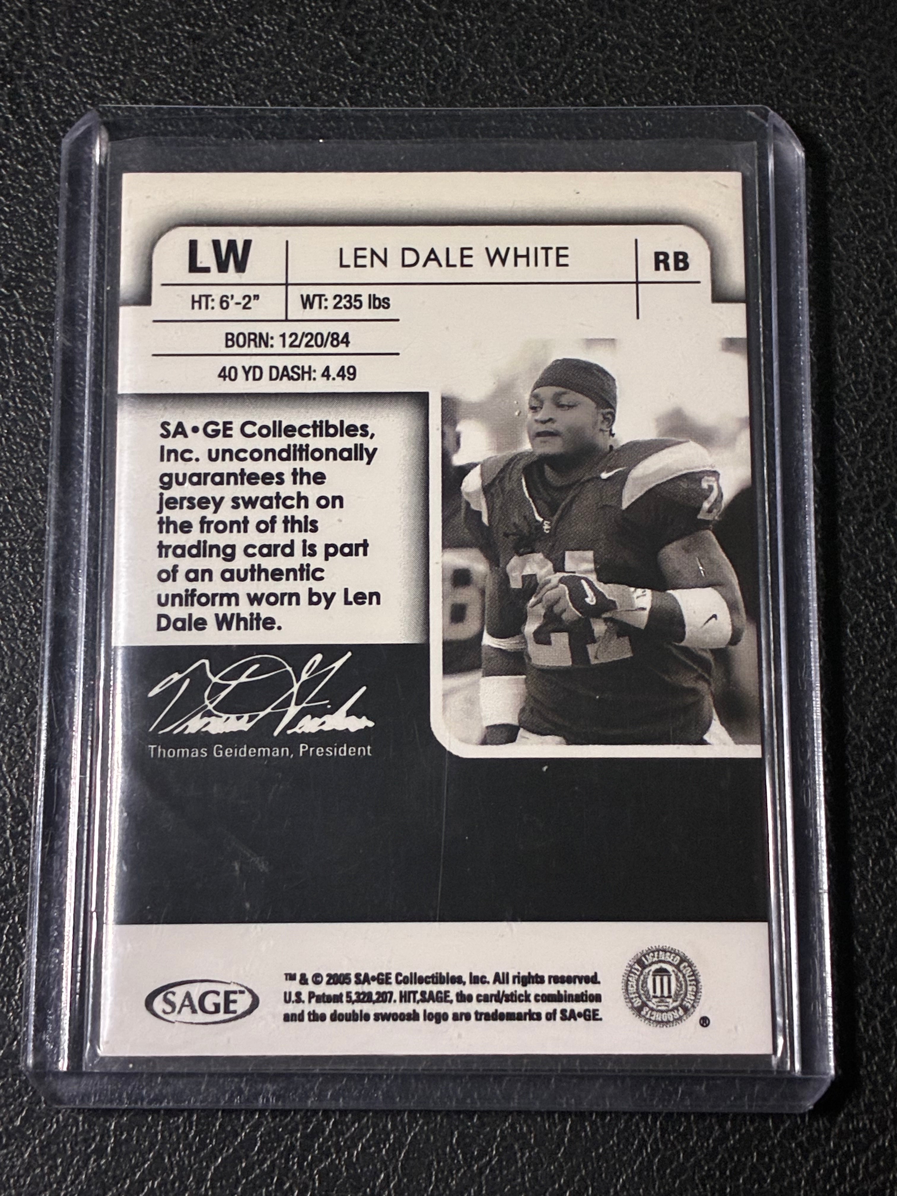 2005 Sage Collection Hit Len Dale White Game Worn Jersey #LW SSP ERROR CARD🔥