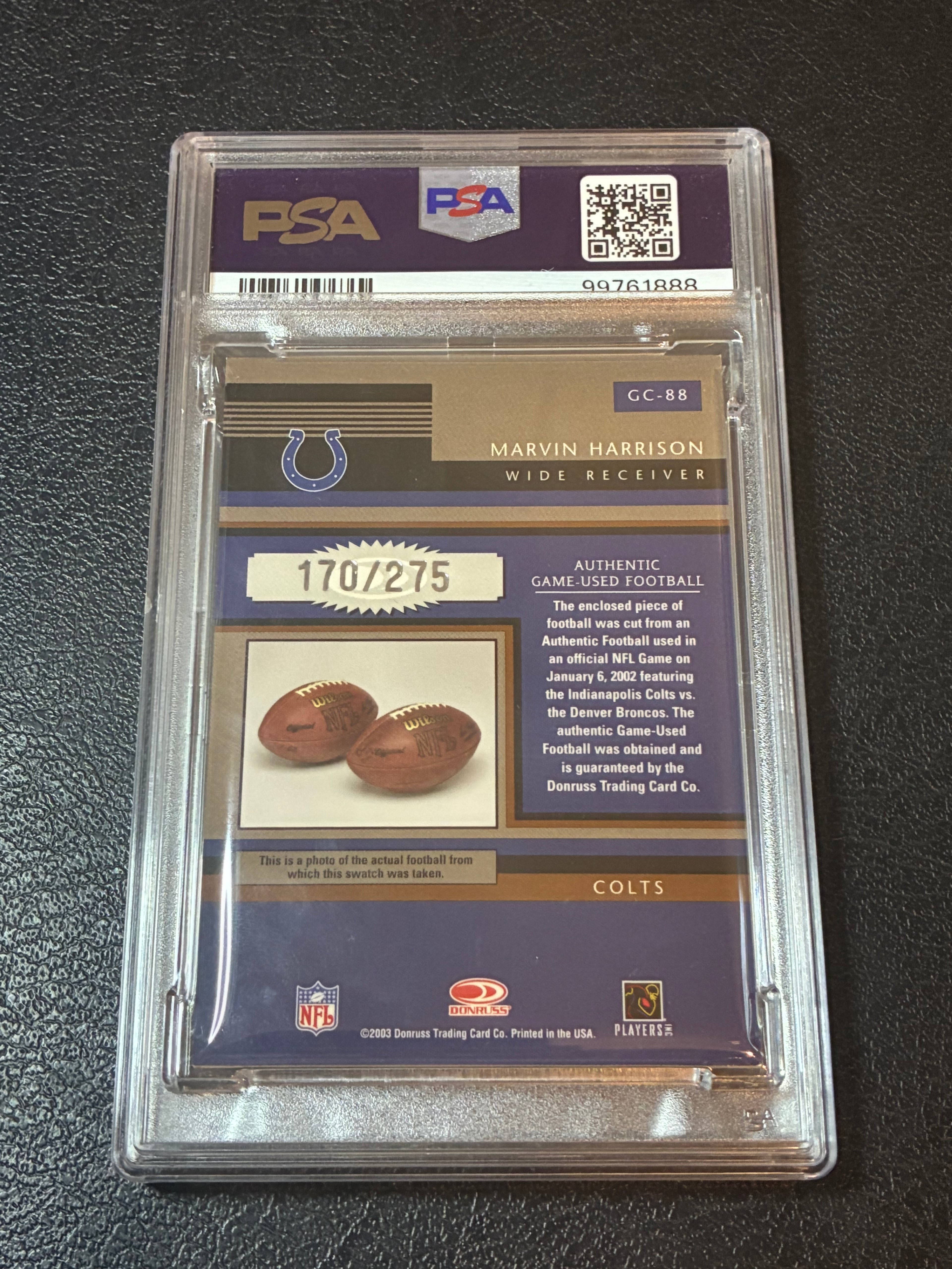 2003 Donruss Gridiron Kings Marvin Harrison Gridiron Cut Coll /275 PSA 7 Pop 1🔥