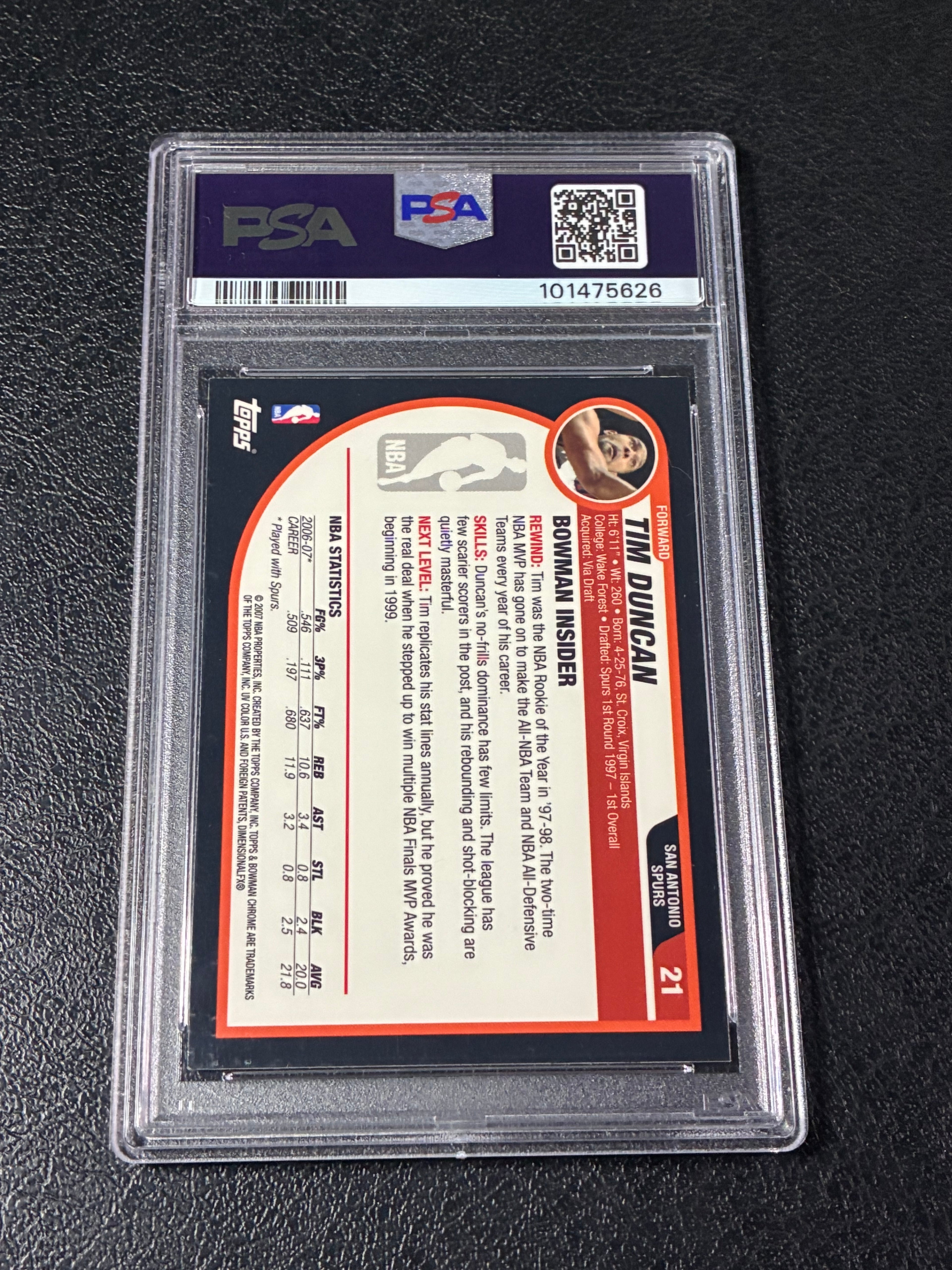 2007 Bowman Chrome Tim Duncan #21 PSA 9🔥